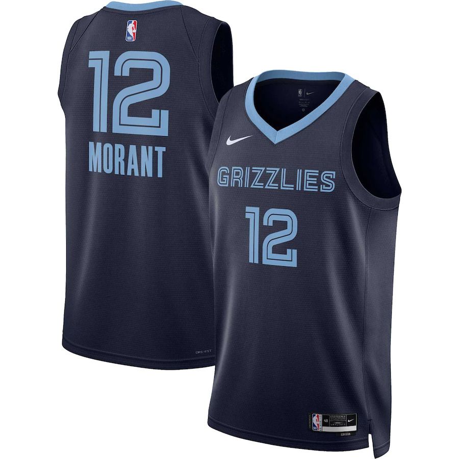 Men Memphis Grizzlies 12 Ja Morant Nike Navy Icon Edition 2022-23 Swingman NBA Jersey